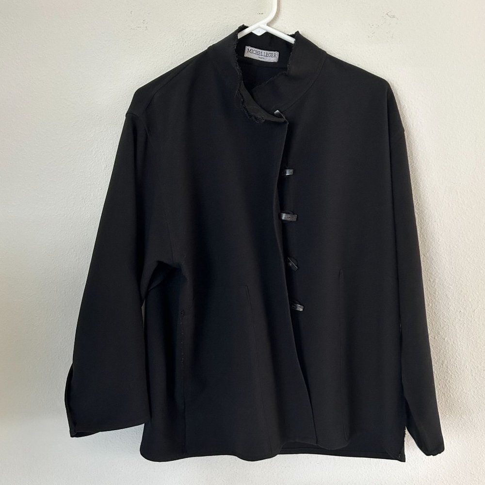Michel Leger Paris Jacket Womens No Size OS Black Toggle Closure Mock Collar